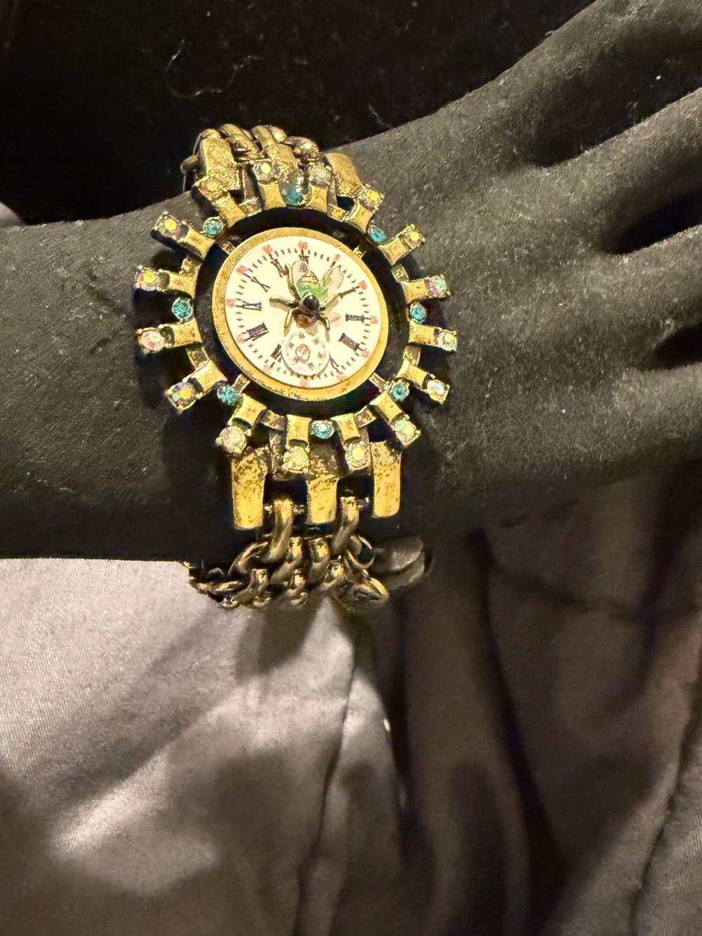 Betsey Johnson Gold Sunburst Bracelet Faux Watch Bracelet with Teal Accents